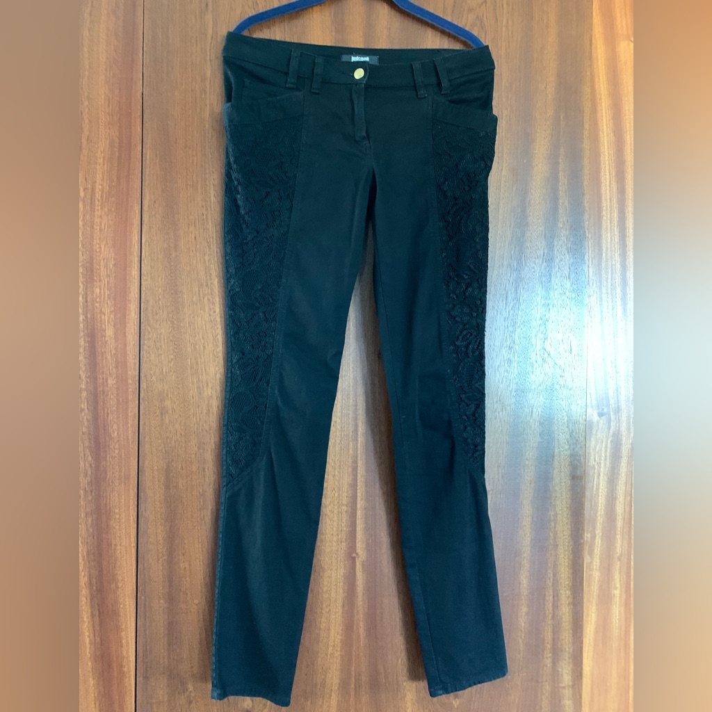 Just Cavalli Black Skinny Pants With Lace Side Panels